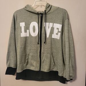 Green Zipper Hoodie Suit with LOVE Print